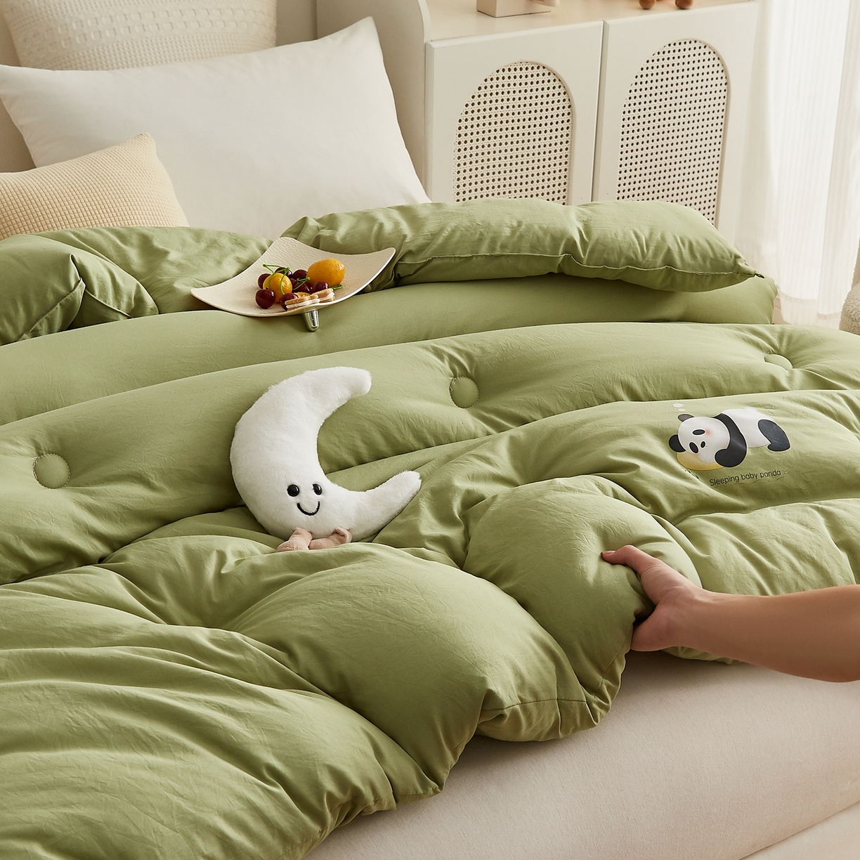 91家纺网 家纺一手货源 找家纺 品乐家纺 2025新款A类云朵棉熊猫宝贝冬被被子被芯 熊猫宝贝-庆绿