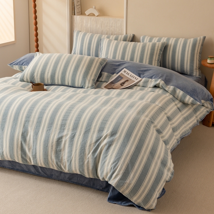 91家纺网 家纺一手货源 找家纺 雯雨家纺 全棉纯棉加牛奶绒宝宝绒一面棉一面绒四件套 棉绒-布莱格