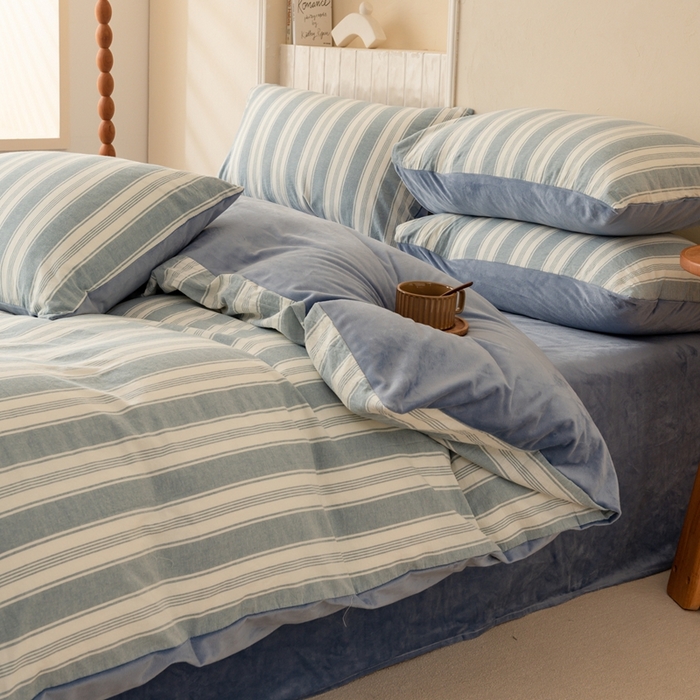 91家纺网 家纺一手货源 找家纺 雯雨家纺 全棉纯棉加牛奶绒宝宝绒一面棉一面绒四件套 棉绒-布莱格