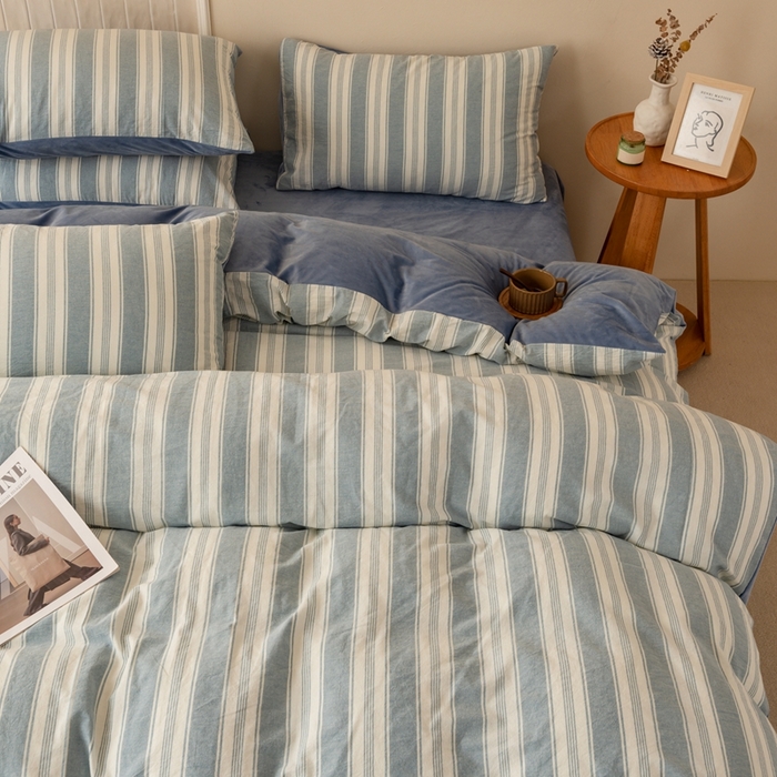 91家纺网 家纺一手货源 找家纺 雯雨家纺 全棉纯棉加牛奶绒宝宝绒一面棉一面绒四件套 棉绒-布莱格