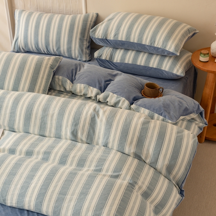 91家纺网 家纺一手货源 找家纺 雯雨家纺 全棉纯棉加牛奶绒宝宝绒一面棉一面绒四件套 棉绒-布莱格