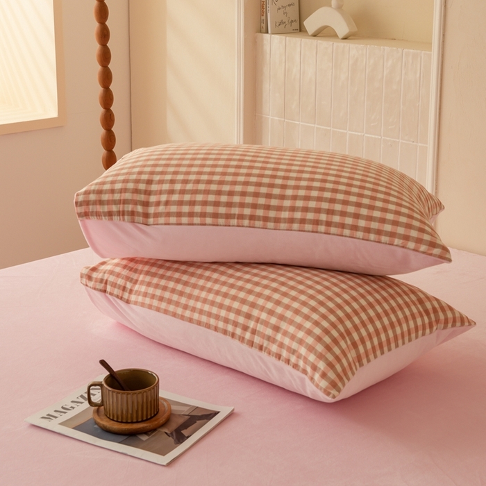 91家纺网 家纺一手货源 找家纺 雯雨家纺 全棉纯棉加牛奶绒宝宝绒一面棉一面绒四件套 棉绒-粉小格