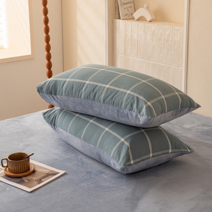 91家纺网 家纺一手货源 找家纺 雯雨家纺 全棉纯棉加牛奶绒宝宝绒一面棉一面绒四件套 棉绒-海蓝格