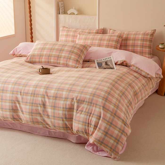 91家纺网 家纺一手货源 找家纺 雯雨家纺 全棉纯棉加牛奶绒宝宝绒一面棉一面绒四件套 棉绒-简稀粉