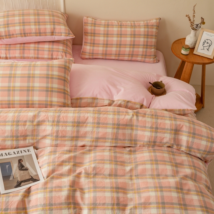 91家纺网 家纺一手货源 找家纺 雯雨家纺 全棉纯棉加牛奶绒宝宝绒一面棉一面绒四件套 棉绒-简稀粉