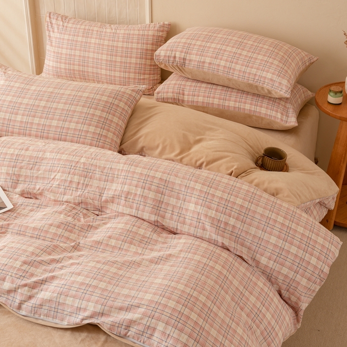 91家纺网 家纺一手货源 找家纺 雯雨家纺 全棉纯棉加牛奶绒宝宝绒一面棉一面绒四件套 棉绒-凯利咖