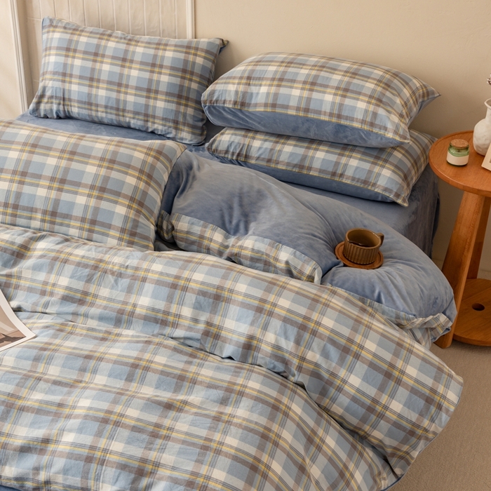 91家纺网 家纺一手货源 找家纺 雯雨家纺 全棉纯棉加牛奶绒宝宝绒一面棉一面绒四件套 棉绒-莫尼兰