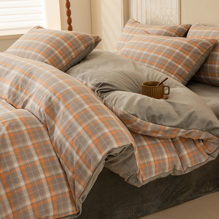 雯雨家纺 全棉纯棉加牛奶绒宝宝绒一面棉一面绒四件套 棉绒-诺卡