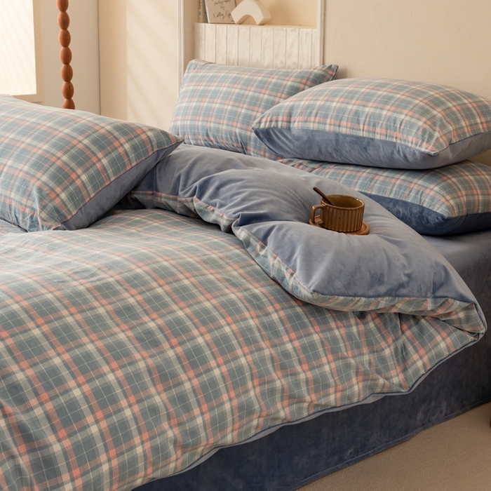 91家纺网 家纺一手货源 找家纺 雯雨家纺 全棉纯棉加牛奶绒宝宝绒一面棉一面绒四件套 棉绒-印象兰