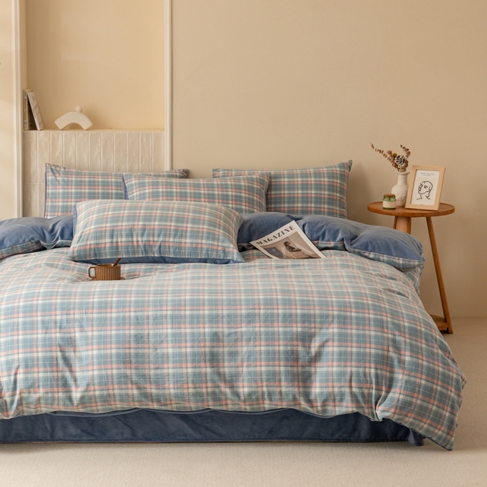 91家纺网 家纺一手货源 找家纺 雯雨家纺 全棉纯棉加牛奶绒宝宝绒一面棉一面绒四件套 棉绒-印象兰