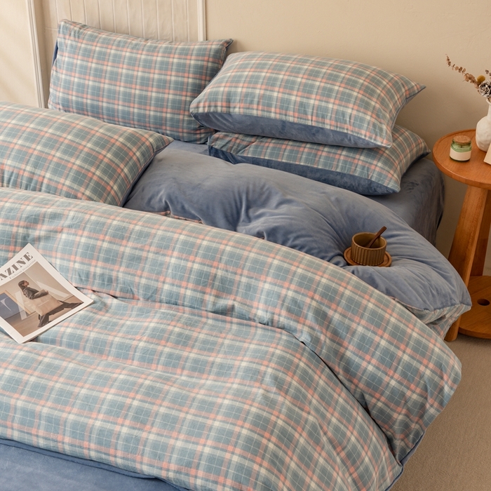 91家纺网 家纺一手货源 找家纺 雯雨家纺 全棉纯棉加牛奶绒宝宝绒一面棉一面绒四件套 棉绒-印象兰