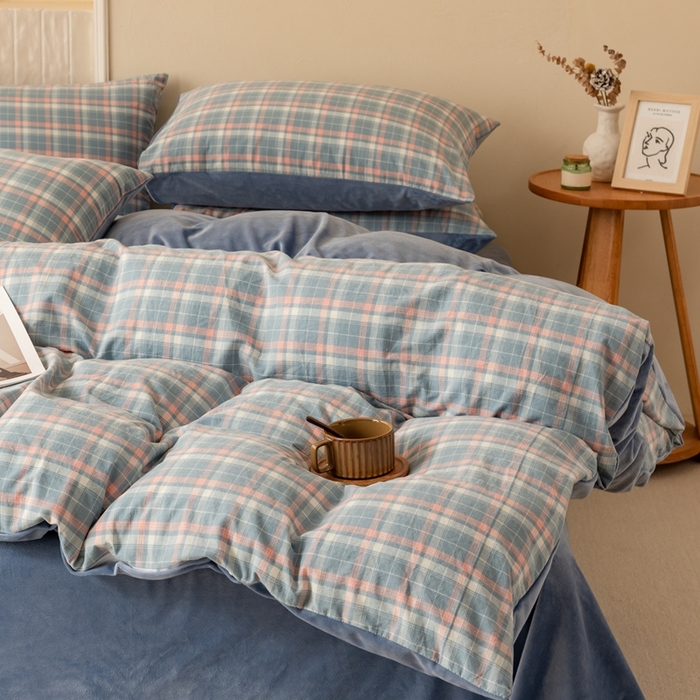 91家纺网 家纺一手货源 找家纺 雯雨家纺 全棉纯棉加牛奶绒宝宝绒一面棉一面绒四件套 棉绒-印象兰