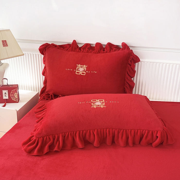 91家纺网 家纺一手货源 找家纺 （总）恋尚羽家纺 2025新款公主绒全消光牛奶绒高克重加厚绣花婚庆款四件套-花好月圆