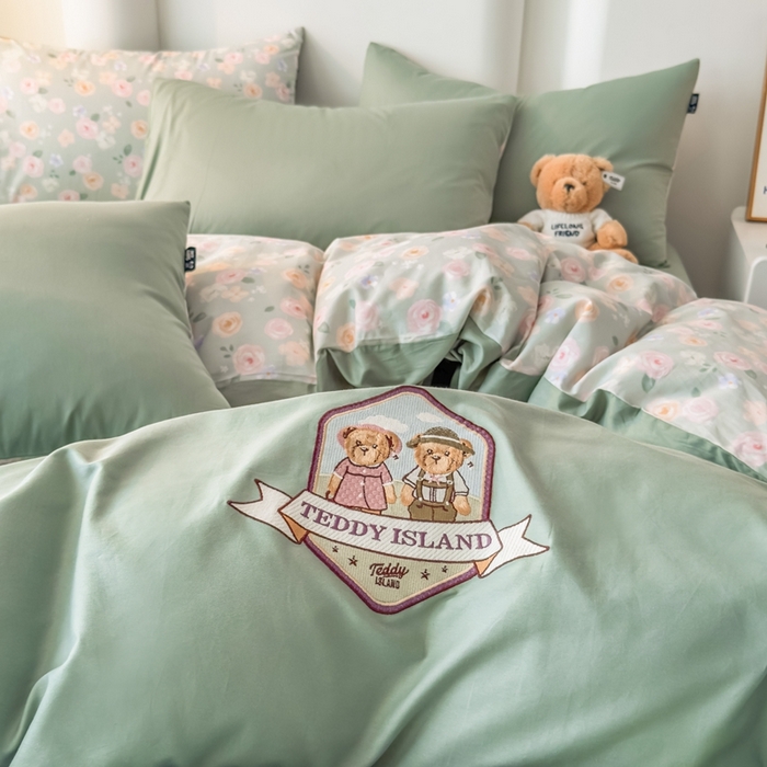 91家纺网 家纺一手货源 找家纺 泰迪爱兰Teddy ISLAND 2025新款40支全棉印花刺绣四件套 烟雨花间