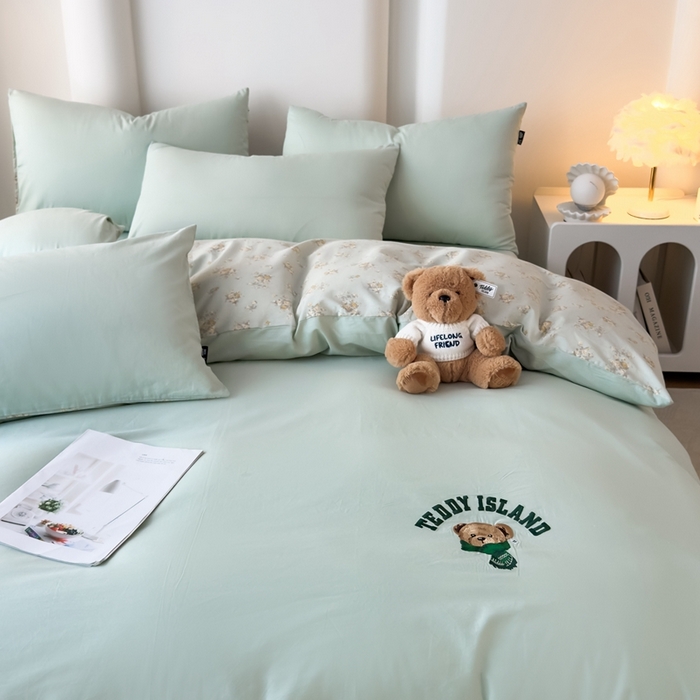 91家纺网 家纺一手货源 找家纺 泰迪爱兰Teddy ISLAND 2025新款40支全棉印花刺绣四件套 印记时光