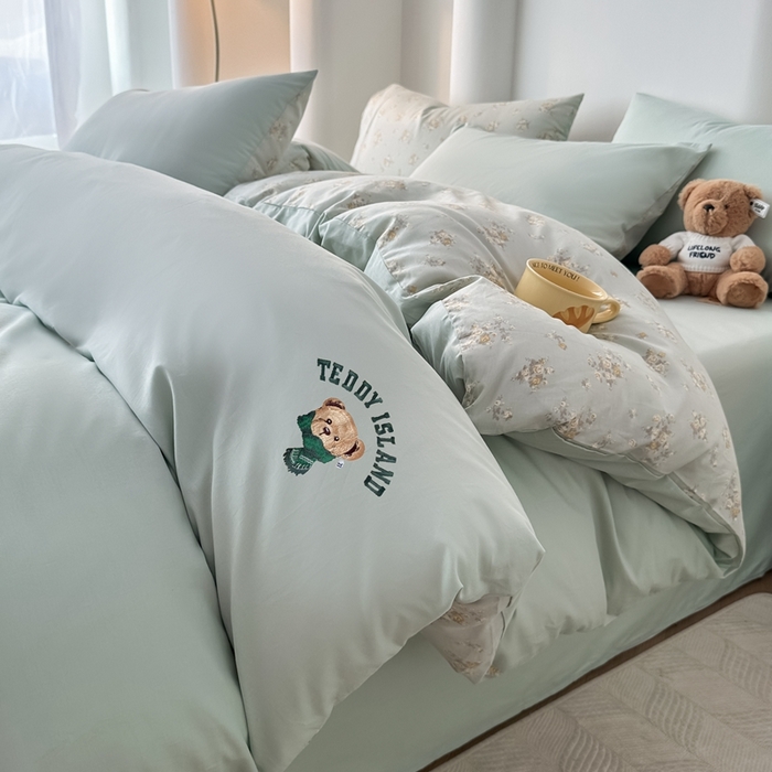 泰迪爱兰Teddy ISLAND 2025新款40支全棉印花刺绣四件套 印记时光