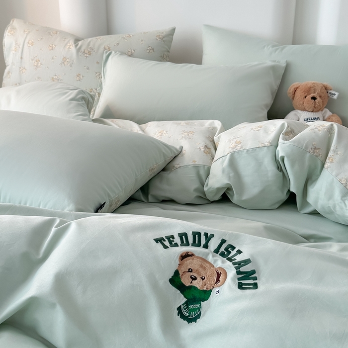 91家纺网 家纺一手货源 找家纺 泰迪爱兰Teddy ISLAND 2025新款40支全棉印花刺绣四件套 印记时光