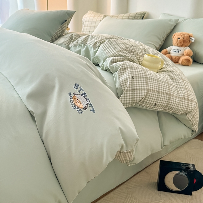 泰迪爱兰Teddy ISLAND 2025新款40支全棉印花刺绣四件套 挽夏-绿