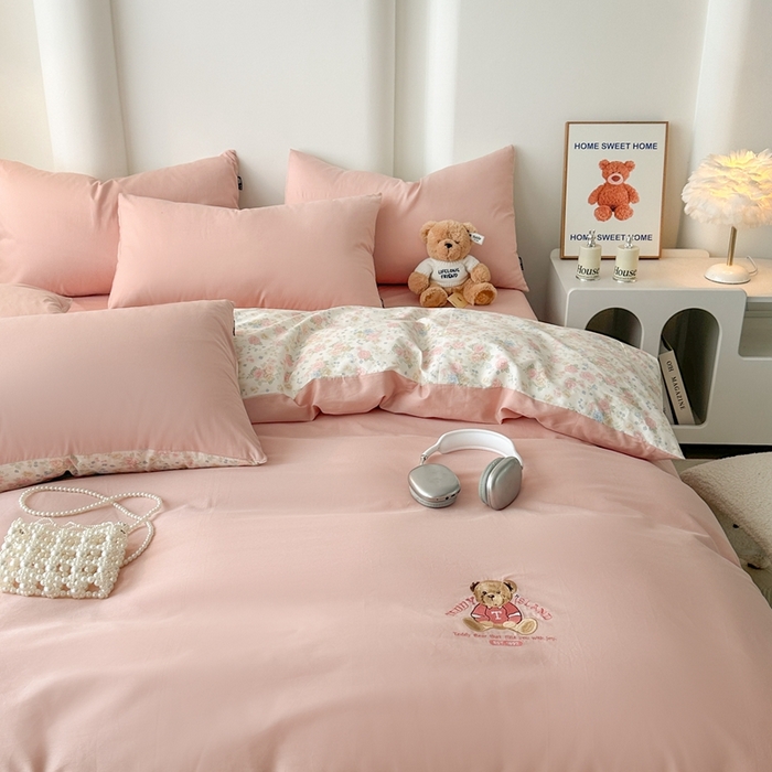 91家纺网 家纺一手货源 找家纺 泰迪爱兰Teddy ISLAND 2025新款40支全棉印花刺绣四件套 素然-米