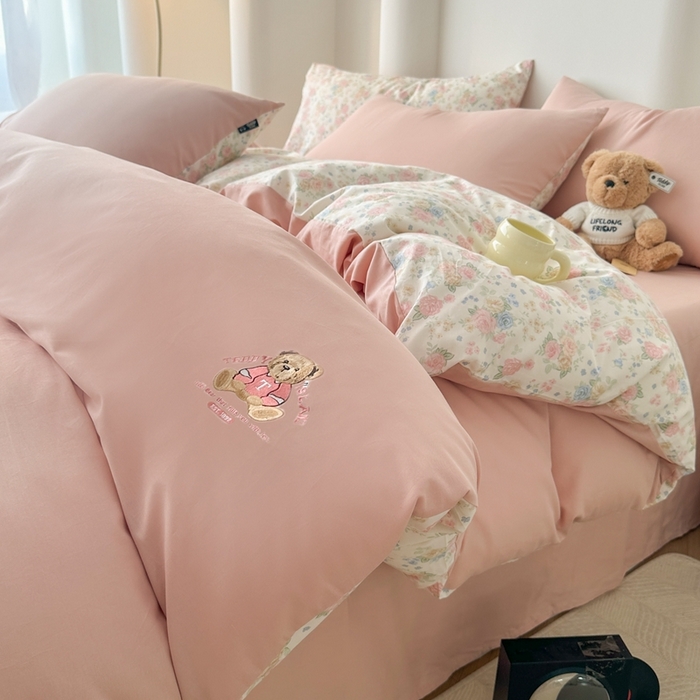 泰迪爱兰Teddy ISLAND 2025新款40支全棉印花刺绣四件套 素然-米