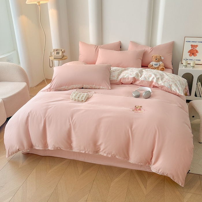 91家纺网 家纺一手货源 找家纺 泰迪爱兰Teddy ISLAND 2025新款40支全棉印花刺绣四件套 素然-米