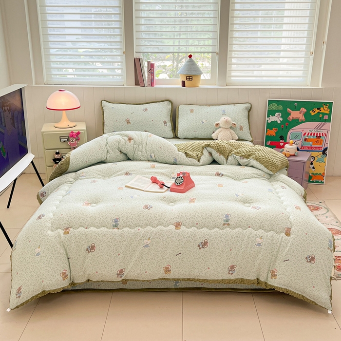 91家纺网 家纺一手货源 找家纺 贝扬思家纺 2025新款云感双层纱ins少女心可爱系加厚豆豆被床盖暖梦系列（小红书推荐） 轻松象