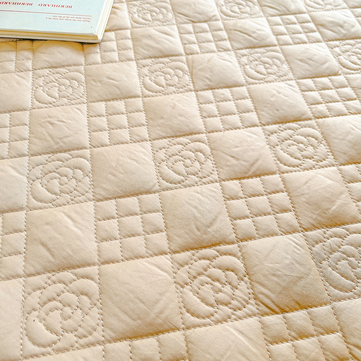 91家纺网 家纺一手货源 找家纺 宜凡家纺 2025新款长绒棉绣花夹棉床盖四件套--蝶恋笙花系列 蝶恋笙花 燕麦色