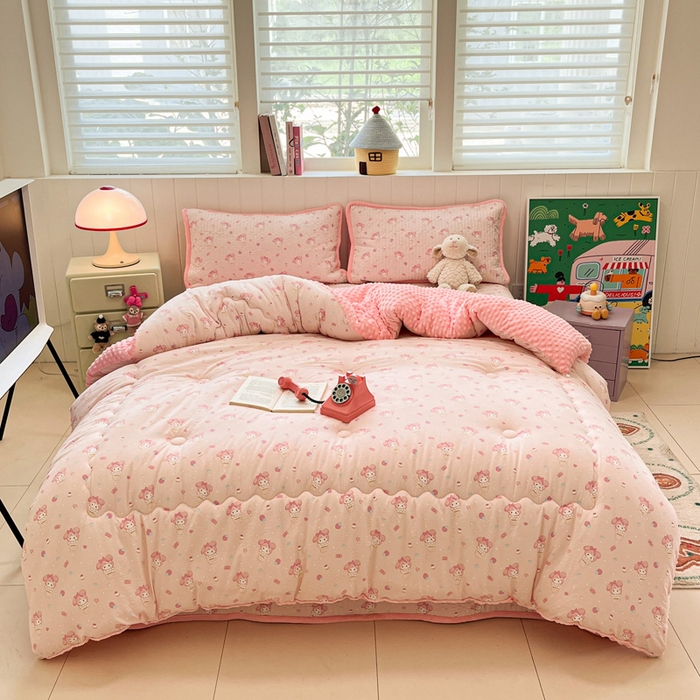 贝扬思家纺 2025新款云感双层纱ins少女心可爱系加厚豆豆被床盖暖梦系列（小红书推荐） 粉奶油
