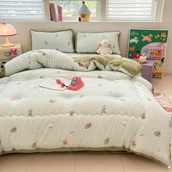 91家纺网 家纺一手货源 找家纺 贝扬思家纺 2025新款云感双层纱ins少女心可爱系加厚豆豆被床盖暖梦系列（小红书推荐） 轻松象