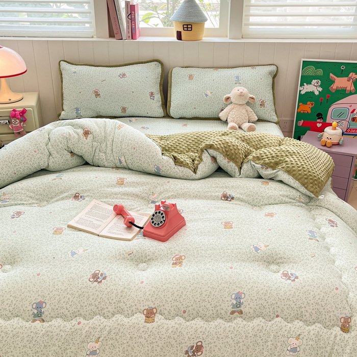 91家纺网 家纺一手货源 找家纺 贝扬思家纺 2025新款云感双层纱ins少女心可爱系加厚豆豆被床盖暖梦系列（小红书推荐） 轻松象