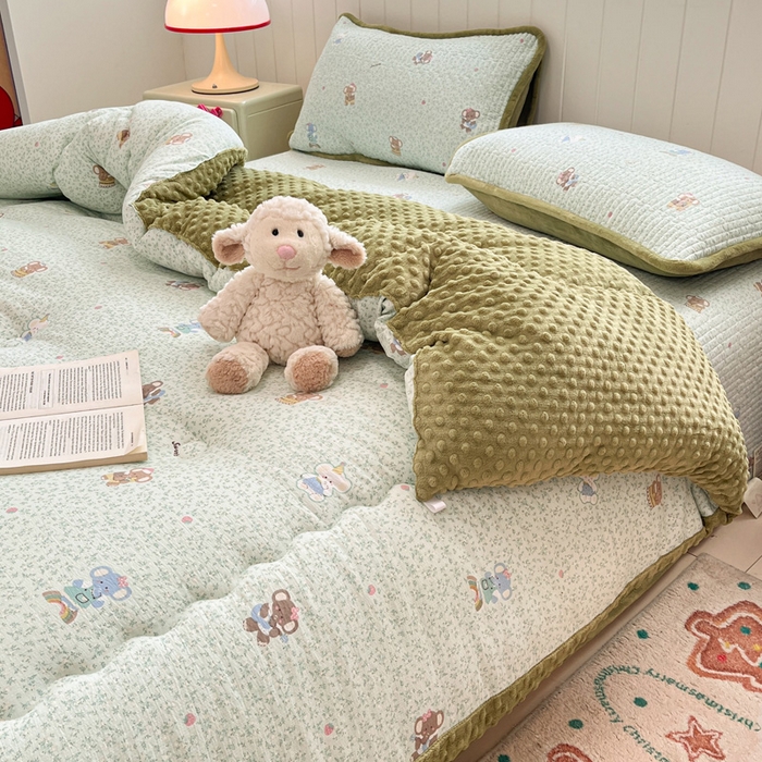 91家纺网 家纺一手货源 找家纺 贝扬思家纺 2025新款云感双层纱ins少女心可爱系加厚豆豆被床盖暖梦系列（小红书推荐） 轻松象