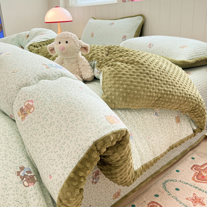 91家纺网 家纺一手货源 找家纺 贝扬思家纺 2025新款云感双层纱ins少女心可爱系加厚豆豆被床盖暖梦系列（小红书推荐） 轻松象