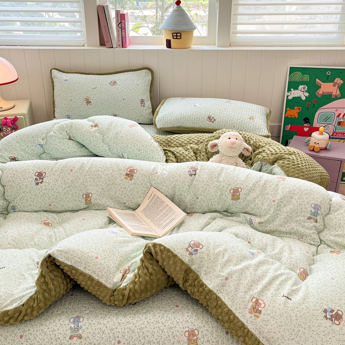 91家纺网 家纺一手货源 找家纺 贝扬思家纺 2025新款云感双层纱ins少女心可爱系加厚豆豆被床盖暖梦系列（小红书推荐） 轻松象