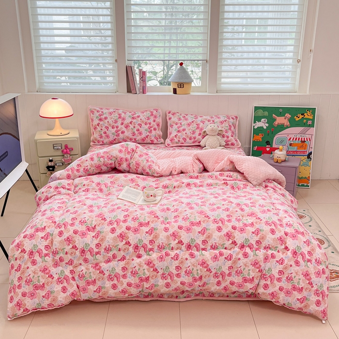 贝扬思家纺 2025新款云感双层纱ins少女心可爱系加厚豆豆被床盖暖梦系列（小红书推荐） 桃恋曲
