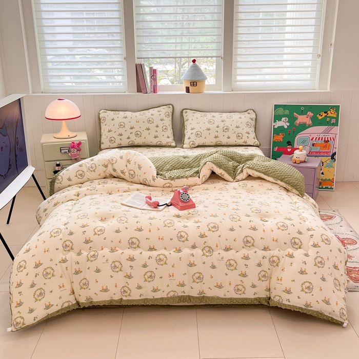 贝扬思家纺 2025新款云感双层纱ins少女心可爱系加厚豆豆被床盖暖梦系列（小红书推荐） 田园兔