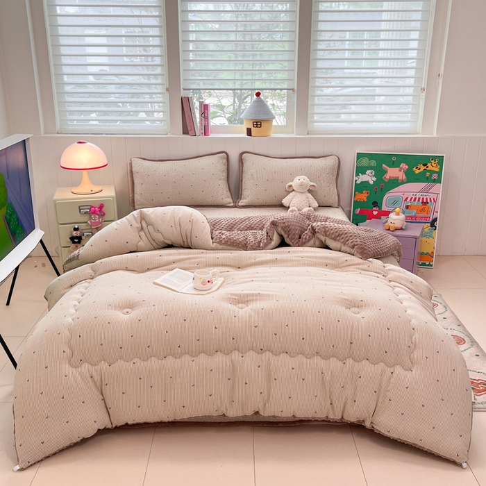 贝扬思家纺 2025新款云感双层纱ins少女心可爱系加厚豆豆被床盖暖梦系列（小红书推荐） 条条心