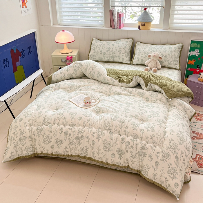 91家纺网 家纺一手货源 找家纺 贝扬思家纺 2025新款云感双层纱ins少女心可爱系加厚豆豆被床盖暖梦系列（小红书推荐） 线条兔