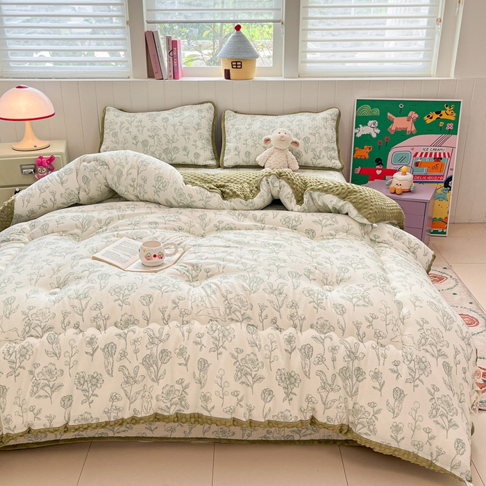 91家纺网 家纺一手货源 找家纺 贝扬思家纺 2025新款云感双层纱ins少女心可爱系加厚豆豆被床盖暖梦系列（小红书推荐） 线条兔