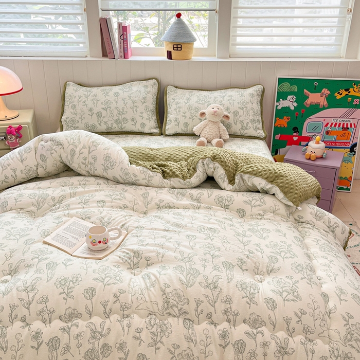 91家纺网 家纺一手货源 找家纺 贝扬思家纺 2025新款云感双层纱ins少女心可爱系加厚豆豆被床盖暖梦系列（小红书推荐） 线条兔