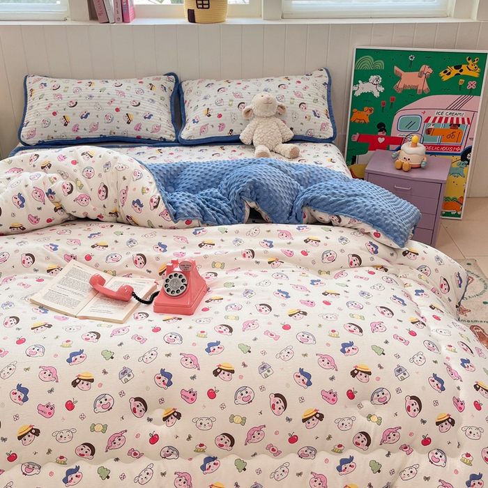 91家纺网 家纺一手货源 找家纺 贝扬思家纺 2025新款云感双层纱ins少女心可爱系加厚豆豆被床盖暖梦系列（小红书推荐） 新新酱