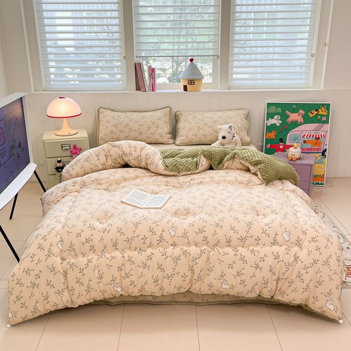 贝扬思家纺 2025新款云感双层纱ins少女心可爱系加厚豆豆被床盖暖梦系列（小红书推荐） 一只兔