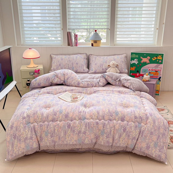 贝扬思家纺 2025新款云感双层纱ins少女心可爱系加厚豆豆被床盖暖梦系列（小红书推荐） 紫藤香