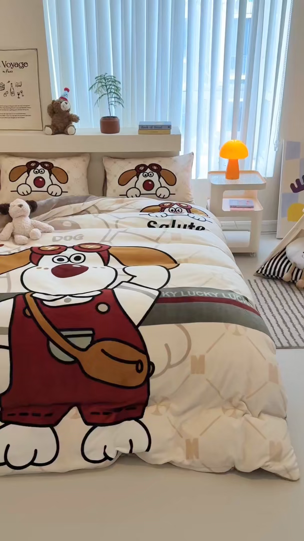 91家纺网 家纺一手货源 找家纺 （总）女子家纺 2025新款加厚牛奶绒大版卡通印花四件套