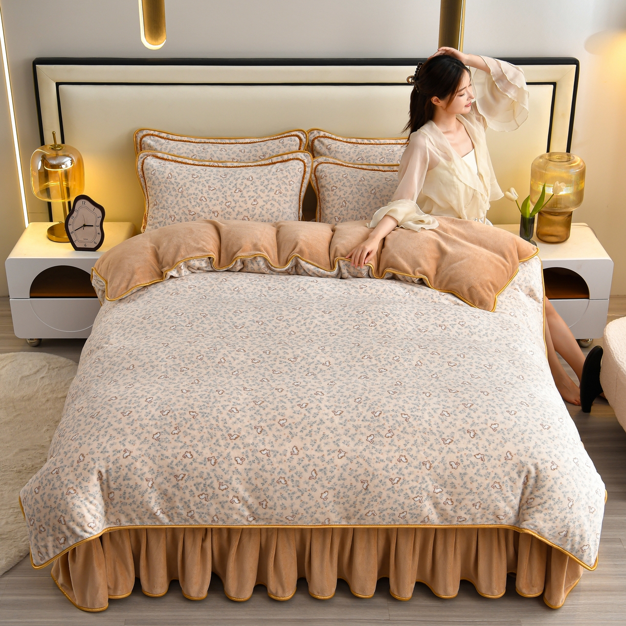 91家纺网 家纺一手货源 找家纺 （总）橘姿家纺 2025新款9-10斤牛奶绒四件套金貂绒四件套