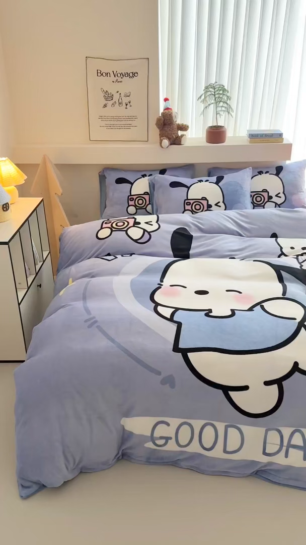 91家纺网 家纺一手货源 找家纺 （总）女子家纺 2025新款加厚牛奶绒大版卡通印花四件套