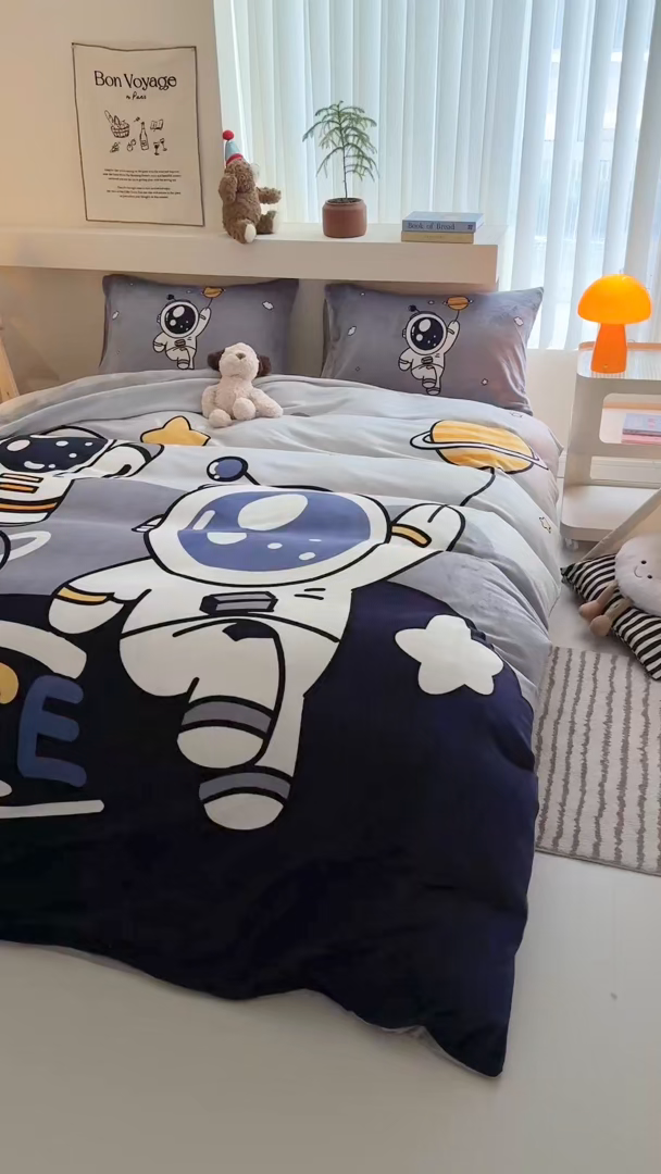 91家纺网 家纺一手货源 找家纺 （总）女子家纺 2025新款加厚牛奶绒大版卡通印花四件套