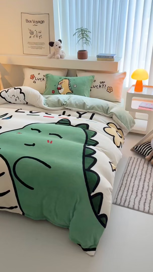 91家纺网 家纺一手货源 找家纺 （总）女子家纺 2025新款加厚牛奶绒大版卡通印花四件套