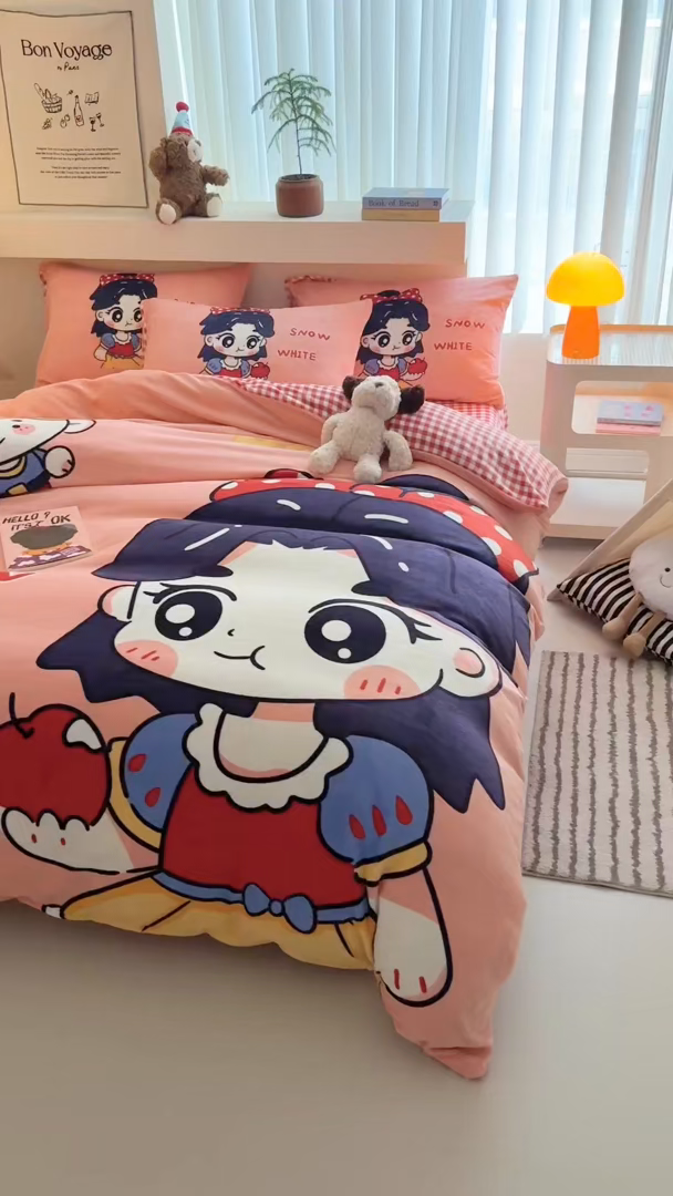 91家纺网 家纺一手货源 找家纺 （总）女子家纺 2025新款加厚牛奶绒大版卡通印花四件套