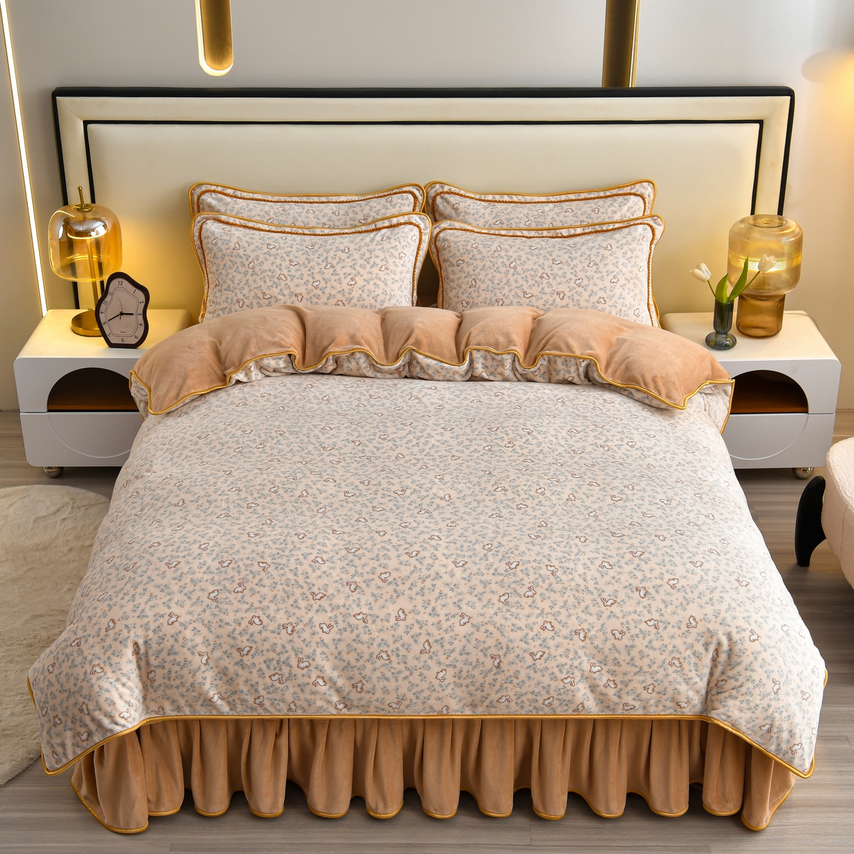 91家纺网 家纺一手货源 找家纺 橘姿家纺 2025新款9-10斤牛奶绒四件套金貂绒四件套 繁华