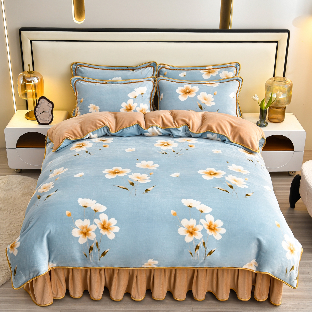 91家纺网 家纺一手货源 找家纺 橘姿家纺 2025新款9-10斤牛奶绒四件套金貂绒四件套 花漾